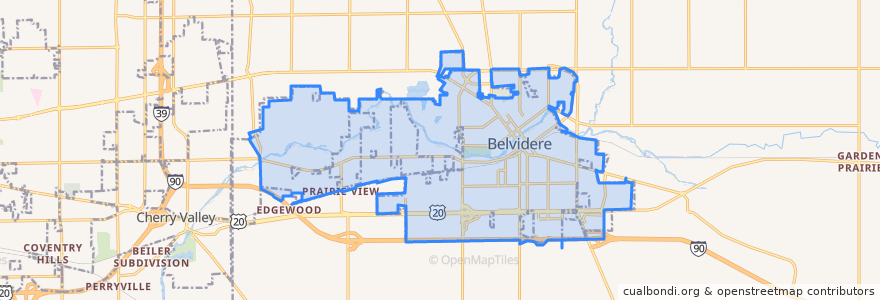 Mapa de ubicacion de Belvidere.