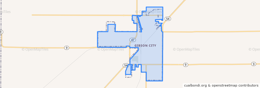 Mapa de ubicacion de Gibson City.