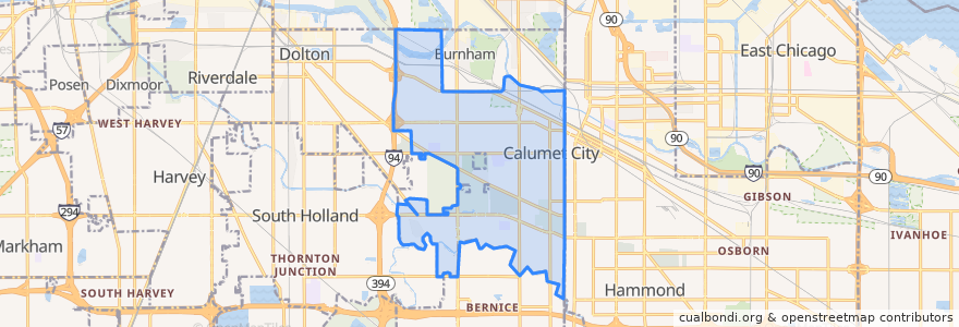 Mapa de ubicacion de Calumet City.