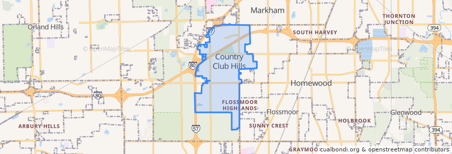 Mapa de ubicacion de Country Club Hills.