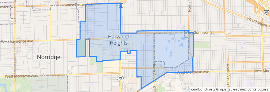 Mapa de ubicacion de Harwood Heights.