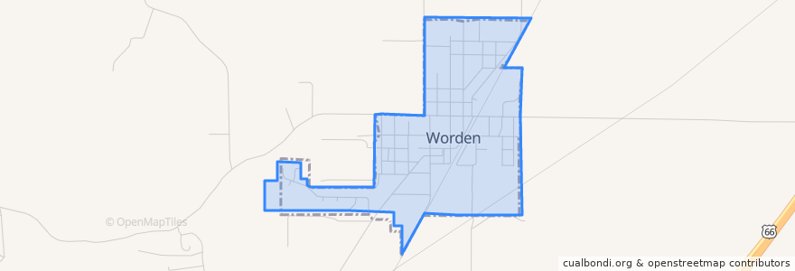 Mapa de ubicacion de Worden.