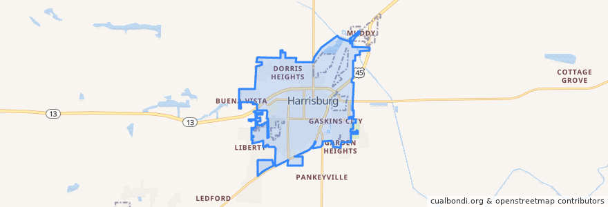 Mapa de ubicacion de Harrisburg.