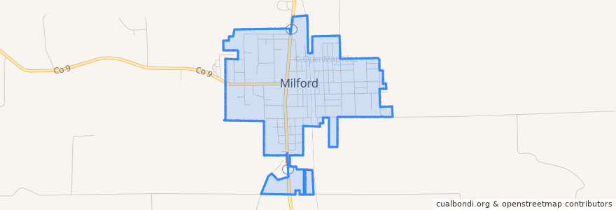 Mapa de ubicacion de Milford.