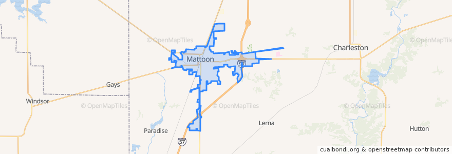 Mapa de ubicacion de Mattoon.