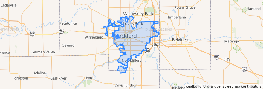 Mapa de ubicacion de Rockford.