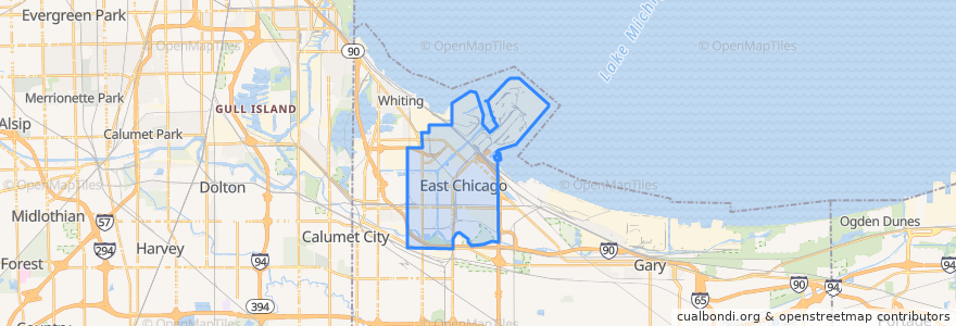 Mapa de ubicacion de East Chicago.