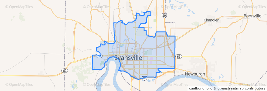 Mapa de ubicacion de Evansville.