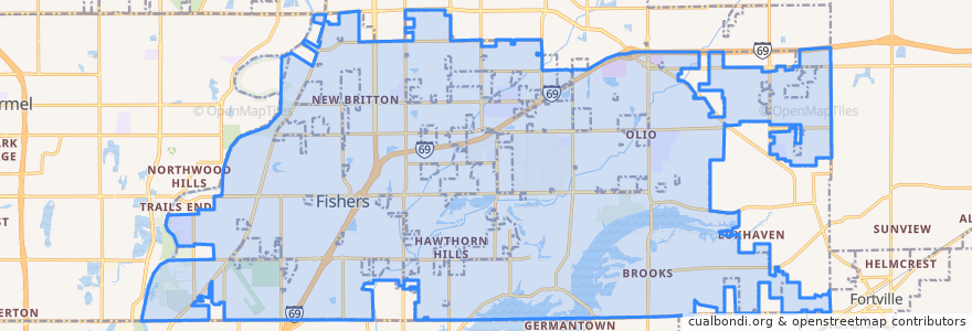 Mapa de ubicacion de Fishers.