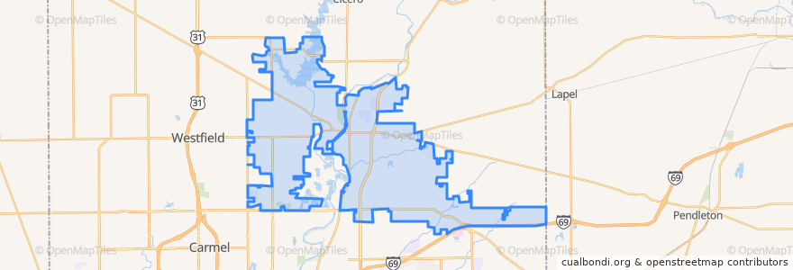 Mapa de ubicacion de Noblesville.