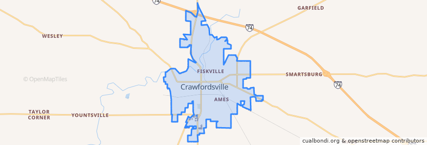 Mapa de ubicacion de Crawfordsville.