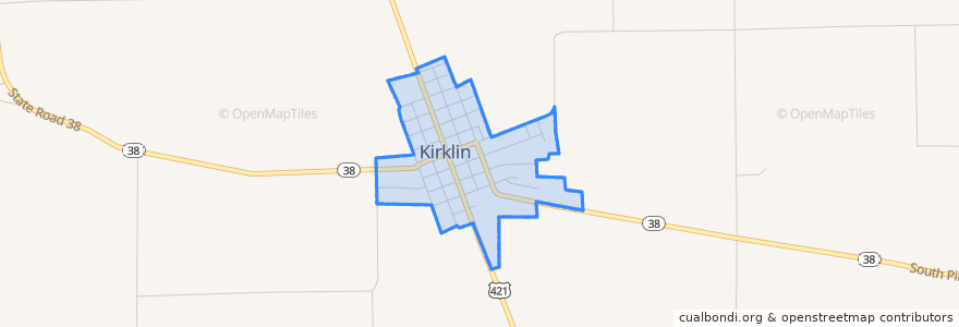 Mapa de ubicacion de Kirklin.