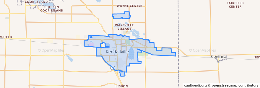 Mapa de ubicacion de Kendallville.