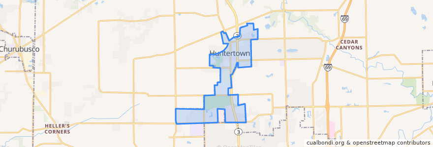 Mapa de ubicacion de Huntertown.