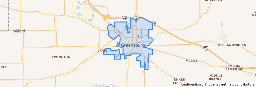 Mapa de ubicacion de Greensburg.