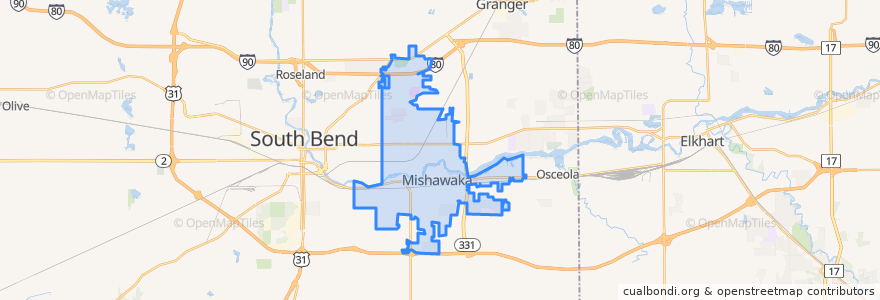 Mapa de ubicacion de Mishawaka.