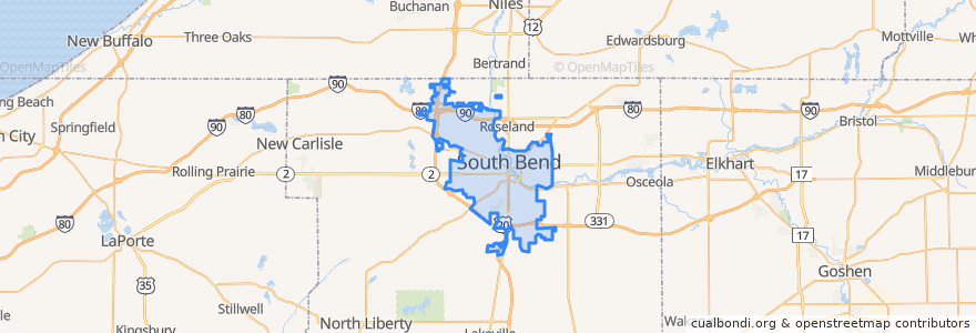 Mapa de ubicacion de South Bend.