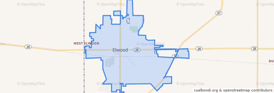 Mapa de ubicacion de Elwood.