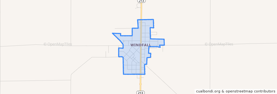 Mapa de ubicacion de Windfall City.