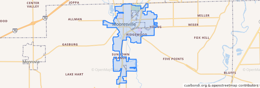 Mapa de ubicacion de Mooresville.