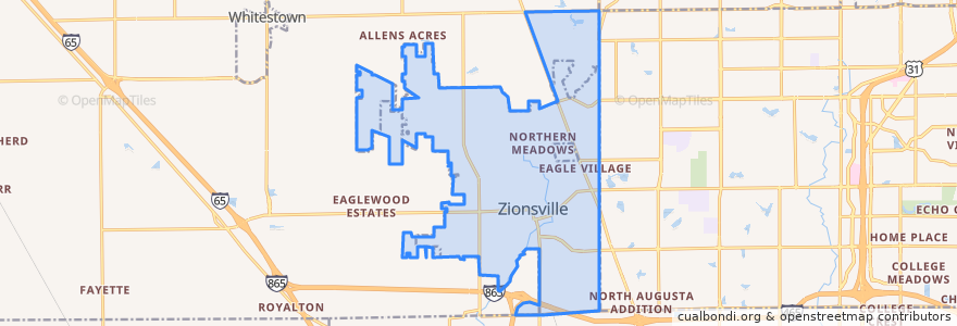 Mapa de ubicacion de Zionsville.