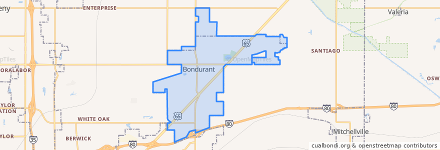 Mapa de ubicacion de Bondurant.