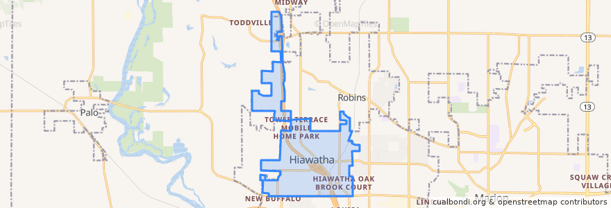 Mapa de ubicacion de Hiawatha.