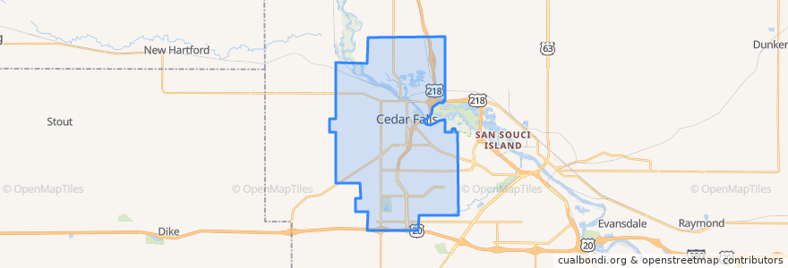 Mapa de ubicacion de Cedar Falls.