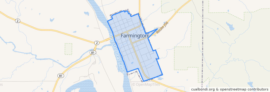 Mapa de ubicacion de Farmington.