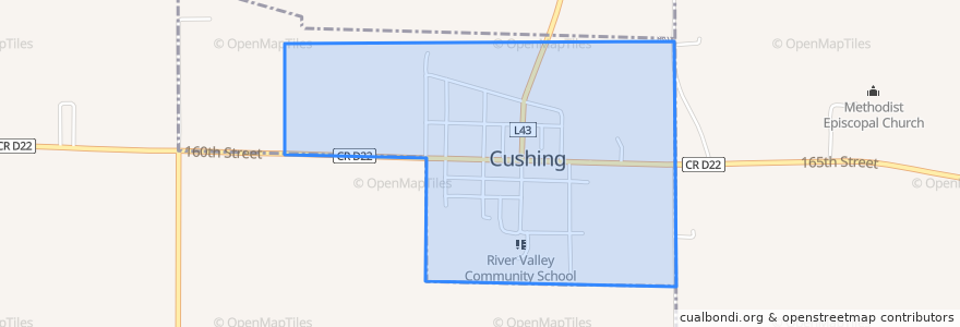 Mapa de ubicacion de Cushing.