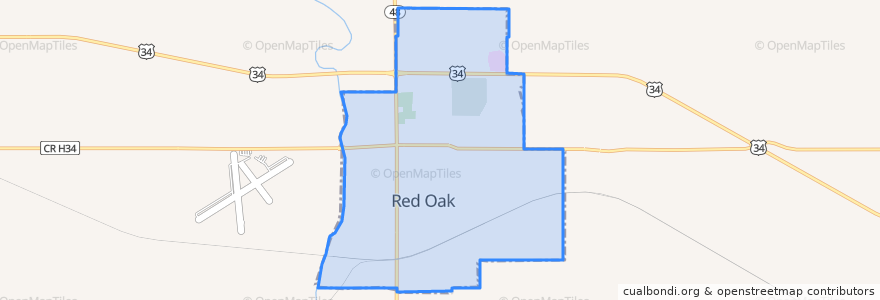 Mapa de ubicacion de Red Oak.