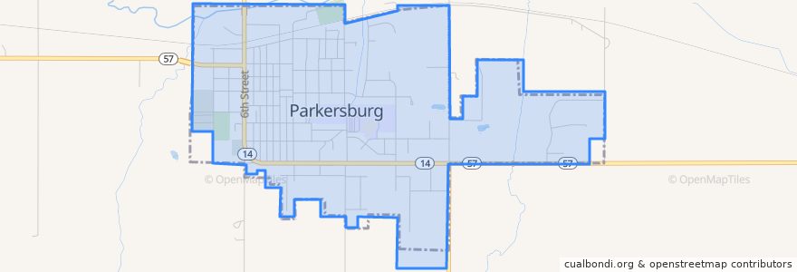 Mapa de ubicacion de Parkersburg.