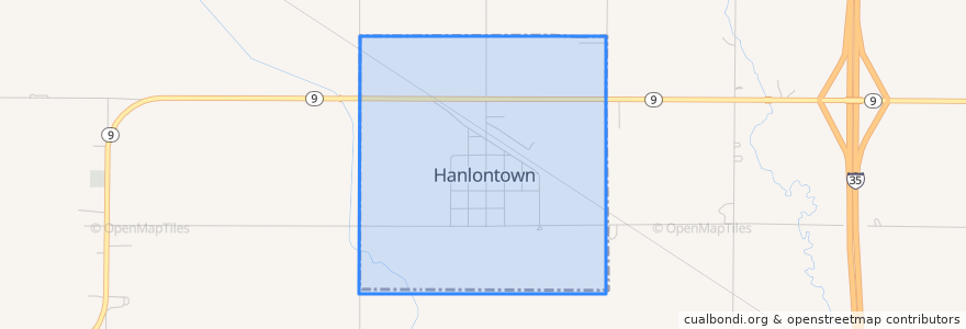 Mapa de ubicacion de Hanlontown.