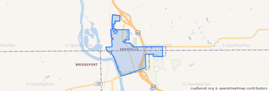 Mapa de ubicacion de Eddyville.