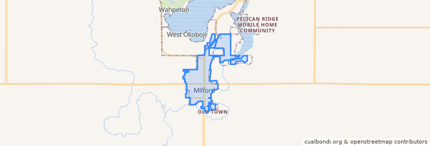 Mapa de ubicacion de Milford.