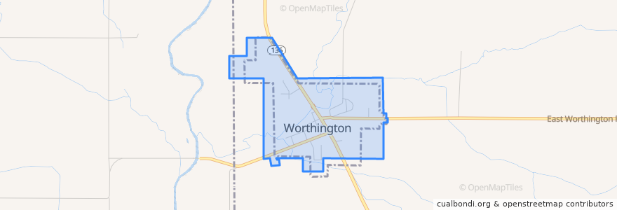 Mapa de ubicacion de Worthington.