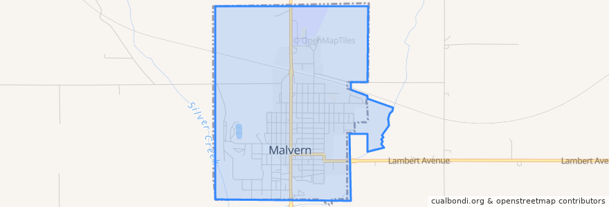 Mapa de ubicacion de Malvern.