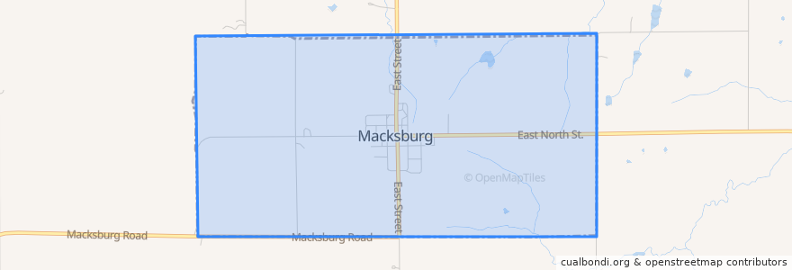 Mapa de ubicacion de Macksburg.