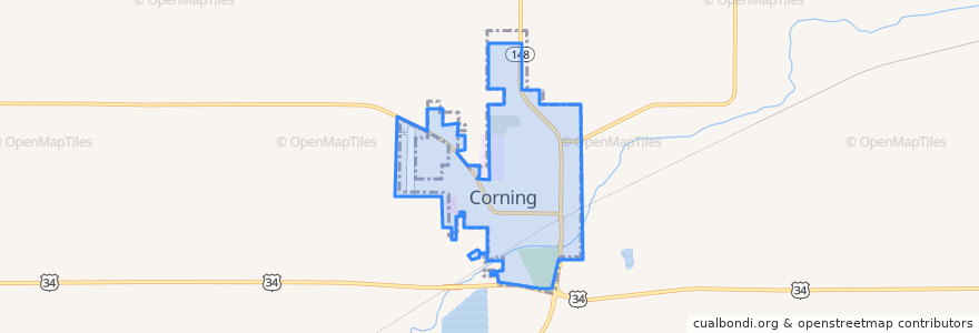 Mapa de ubicacion de Corning.