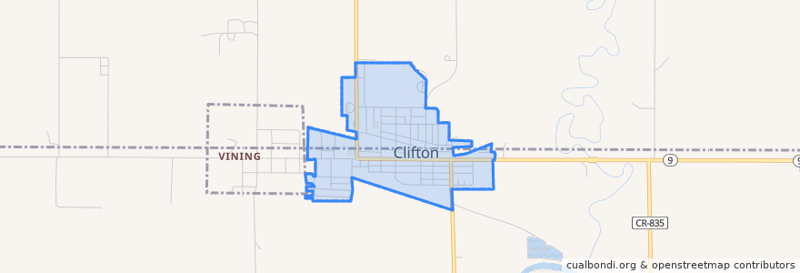 Mapa de ubicacion de Clifton.