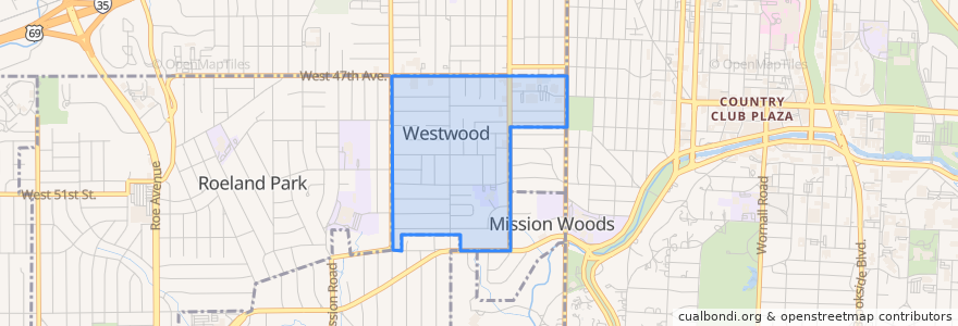 Mapa de ubicacion de Westwood.