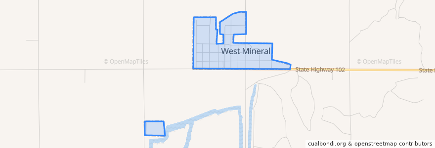 Mapa de ubicacion de West Mineral.