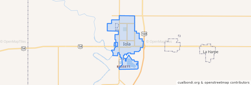 Mapa de ubicacion de Iola.