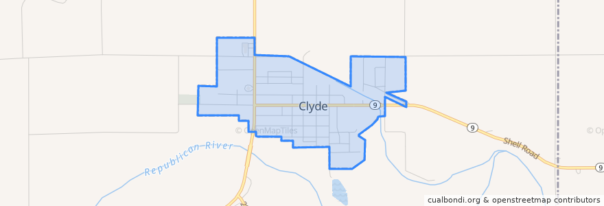 Mapa de ubicacion de Clyde.