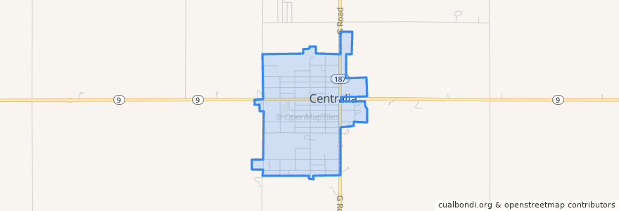 Mapa de ubicacion de Centralia.