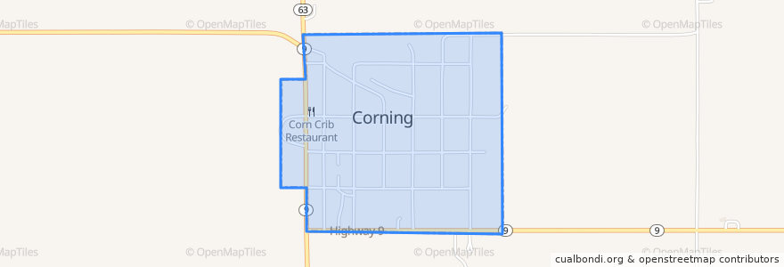 Mapa de ubicacion de Corning.