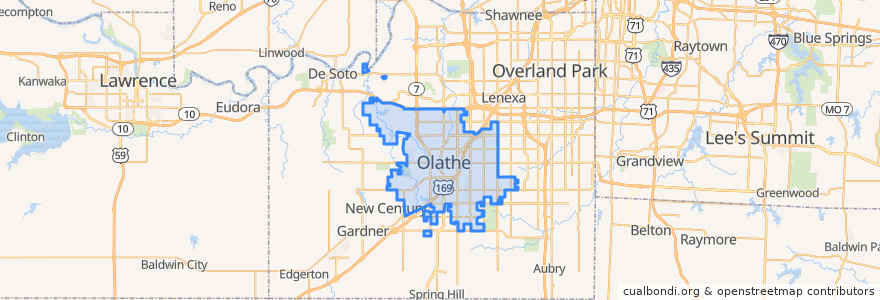 Mapa de ubicacion de Olathe.