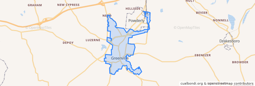 Mapa de ubicacion de Greenville.