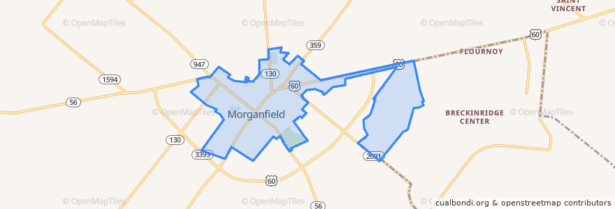 Mapa de ubicacion de Morganfield.