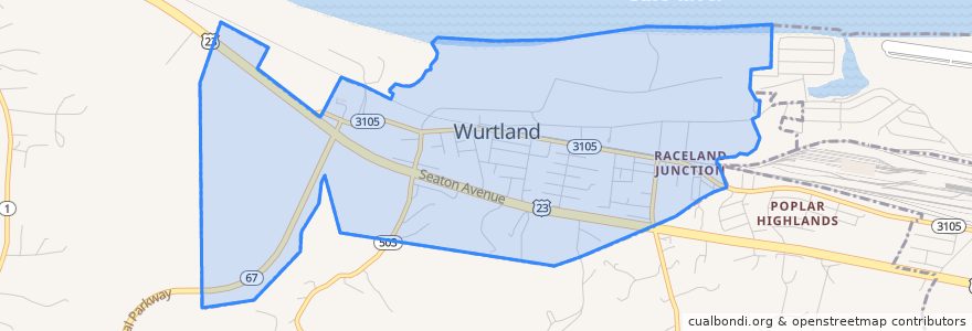 Mapa de ubicacion de Wurtland.